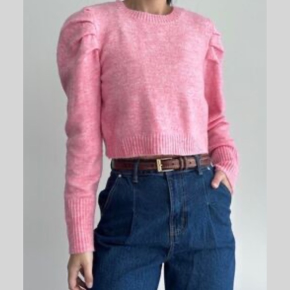 Wild Fable Pink Cropped Sweater Cute Gathered Shoulder - Picture 2 of 4